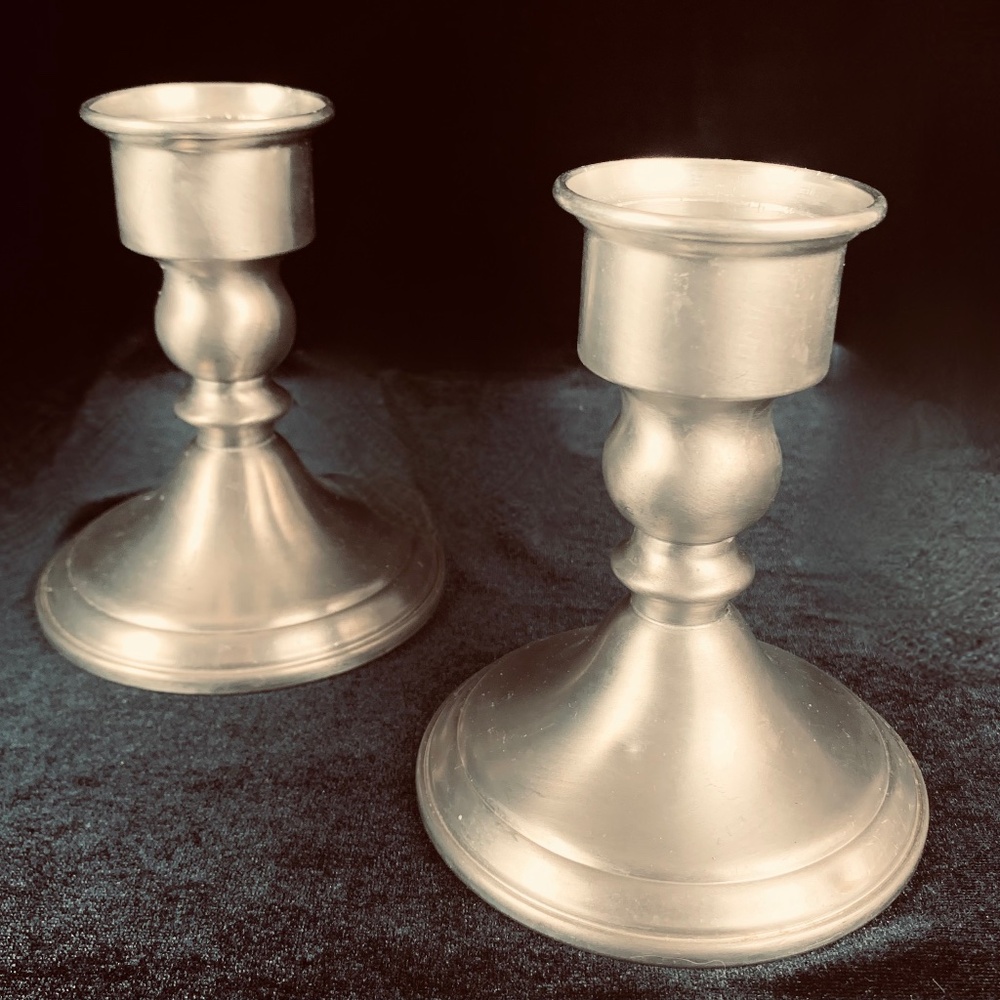 Pair of Vintage Web Pewter Candlestick Holders 5 in Weighted Excellent Condition